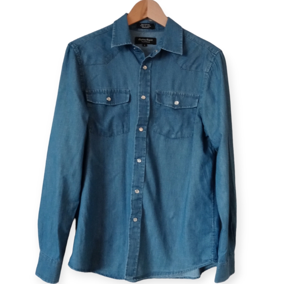 EIGHTY EIGHT PLATINUM MEN'S BLUE DENIM LONG SLEEVE  SHIRT. SIZE S